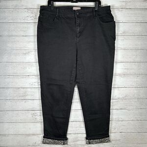 Chico’s Relaxed Straight Animal Print Leopard Cuff Ankle Black Jean 3 16/XL